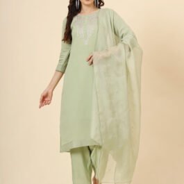 Muslin Silk blend Suit And Pant Designer Embroidery Work With Organza Silk Dupatta