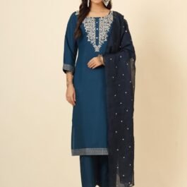 Muslin Silk blend Suit And Pant Designer Embroidery Work With Organza Silk Dupatta